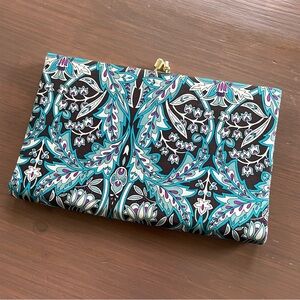 Banana Republic Silk Floral Clutch in Blue/Brown with Gold Hardware
